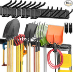 Garage Tool Organizer Wall Mount, 64" Heavy-Duty Metal Wall Organizer, 4 Rails with 8 Adjustable Hooks, Garden Storage Rack for Organization, Sturdy Tool Hanging Holder for Shovel Shed Yard