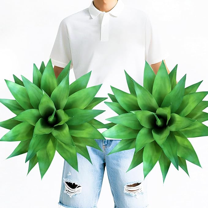Artificial Agave Plants, Realistic UV Resistant Fake Aesthetic Plants for Outdoor Indoor, Home Decor for Garden, Porch, Doorway, Patio (2PCS, Green, Large)