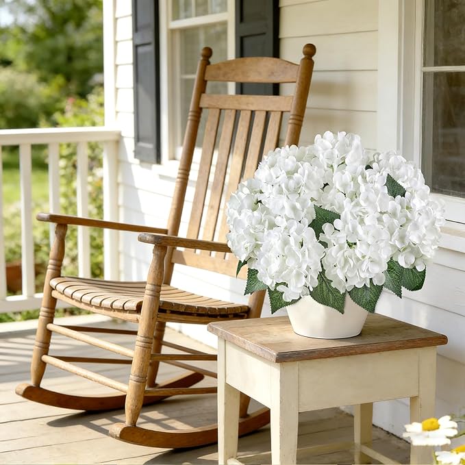 AGIRL 3 Bundles White Artificial Hydrangea Flowers for Outdoors, UV Resistant Lifelike Faux Flowers for Spring Indoor Outdoor Garden Patio Porch Balcony Home Decoration Wedding Party Centerpieces