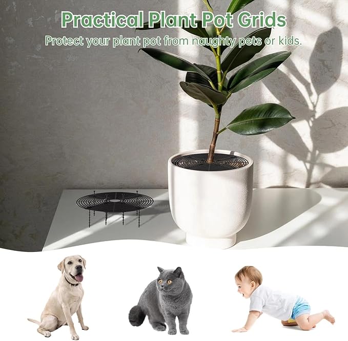 2Pcs (Large Small Plants Covers Soil,Plant Pot Grid,Plastic Plant Covers from Animals with Ground Nails,Keep Dog and Cat Out of Potted Plants for Indoor Plants (7.5/11.8 Inch)