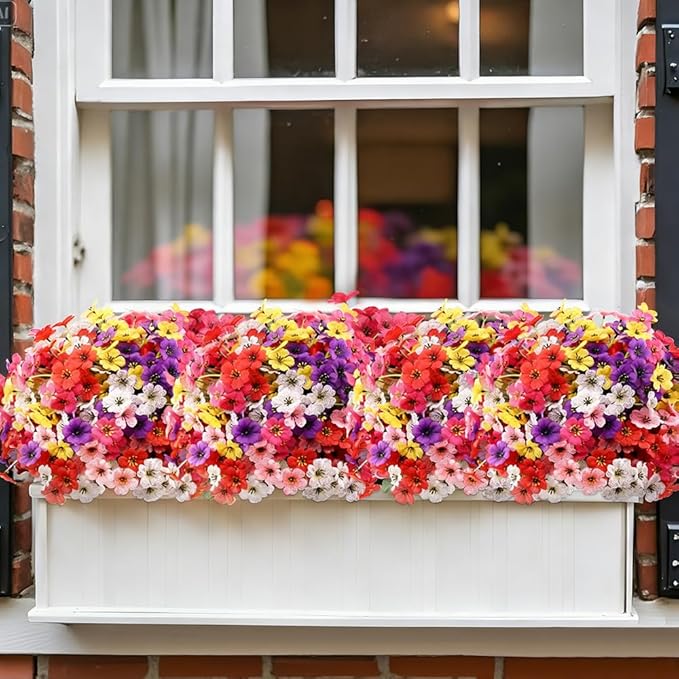 Artificial Outdoor Flowers 30 Bundles UV Resistant Fake Flowers No Fade Faux Plastic Plants Garden Porch Window Box Porch Farmhouse Hanging Decor(Mix Six Colors)
