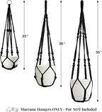 LEWESU 3 Pack Macrame Plant Hanger Indoor 3 Different Sizes Hanging Planter Basket Flower Pot Holder with Wood Beads & No Tassels for Boho Home Decor, 23, 30, 35 Inch, Black (Pot Not Included)
