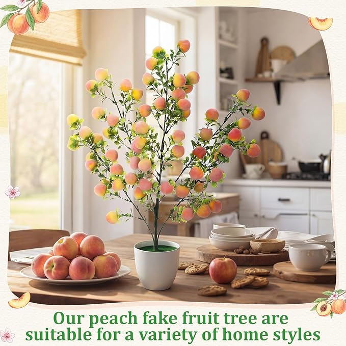 Suncalla 2 Pack Artificial Peach Potted Plants 21.65 Inches Fake Peach Tree Simulation Realistic Fruit Plant with Pot Faux Tree Indoor Decoration for Home Office Living Room Table Desk