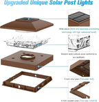 VOLISUN 4x4 Solar Post Cap Light 6pack,Solar Fence - Post Lights Brown Outdoor Waterproof for Wooden/Vinyl Post, with Warm White for Deck