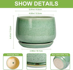 G EPGardening Ceramic Pots for Plants - 6 Inch Plant Pot with Drainage Hole and Saucer, Modern Ceramic Planter for Indoor Outdoor, Round Flower Planter, Gifts for Plants Lovers, Home Decor, Green