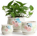 Ceramic Plant Pots with Drainage Holes and Saucers, Round Flower Pots for Indoor Plant, 4/5.2/6.6 Inches Flower Large Planters Set of 3