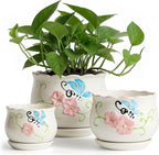 Ceramic Plant Pots with Drainage Holes and Saucers, Round Flower Pots for Indoor Plant, 4/5.2/6.6 Inches Flower Large Planters Set of 3