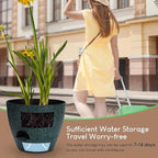 YNNICO Plant Pots 10/9/8/7.5/7 inch, Self Watering Planters with Drainage Holes & Saucers for Indoor and Outdoor Plants (Green Speckles)