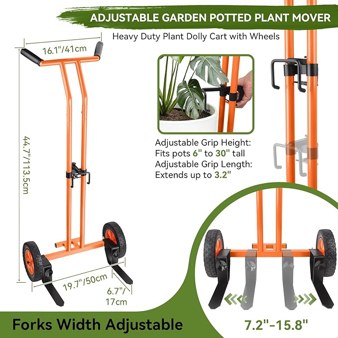 Plant Caddy with Wheels, Heavy Duty Rolling Plant Dolly, Potted Plant Mover with Adjustable Grabbing Arm & Suction Cups, Garden Pot Mover Trolley Cart with Strap for Indoor Outdoor Planters