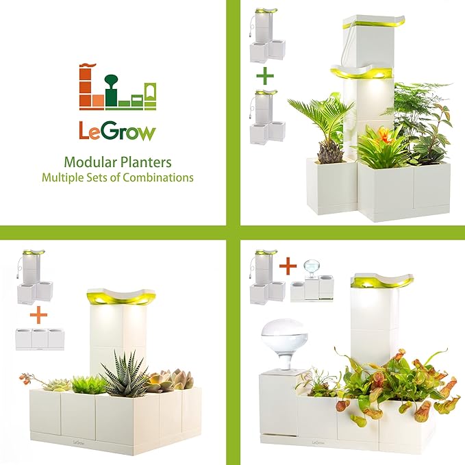 LeGrow Indoor Planter with LED Grow Light, Automatic 12 Hours Timer, 7 Days Watering-Free, 2 Self Watering Pots for Small Plants, Home Decor & Office Desktop, White