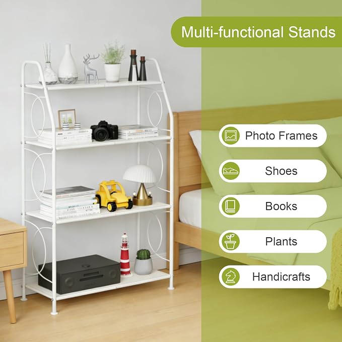 VyGrow Plant Stand, 4 Tier Plant Shelf for Indoor Outdoor, Heavy Duty Metal Tall Plant Stands Holder Rack for Living Room Balcony and Garden, White