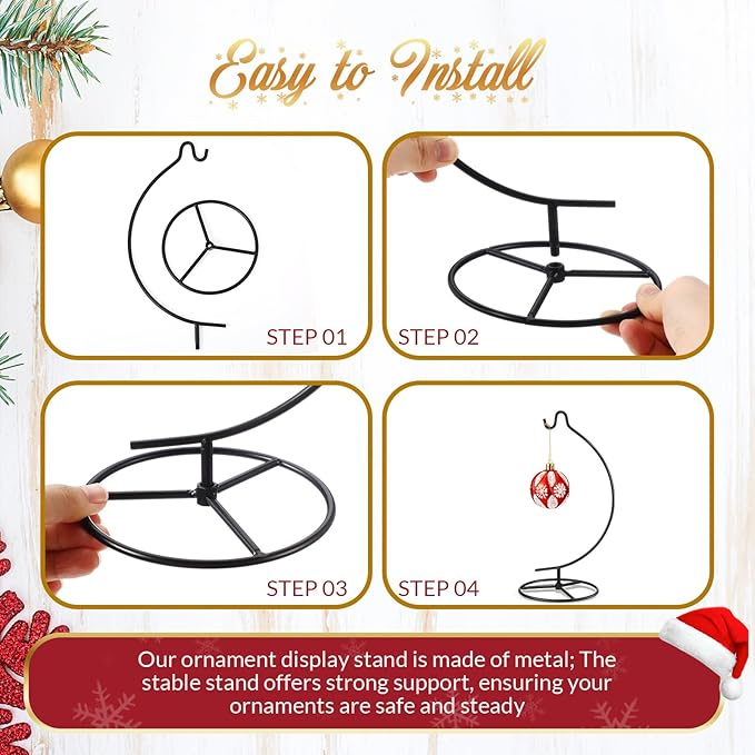Baderke 4 Pack Ornament Display Stand, 10.43" Height Ornament Hanger, Air Plant Holder Terrariums Hanging Stand Crystal Witch Ball Hanging Hook for Christmas Wedding Home Office Decoration (Black)