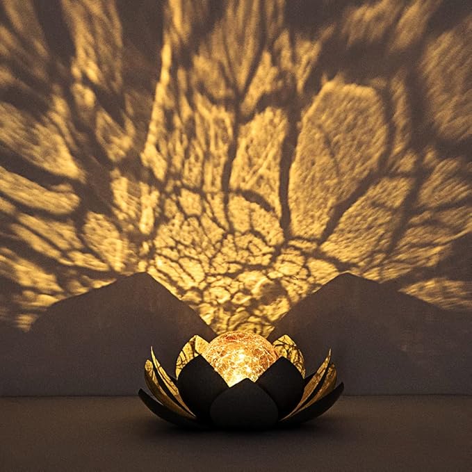 Huaxu Garden Solar Light Outdoor, Amber Crackle Globe Glass Lotus Decoration, Waterproof Gray Metal LED Flower Lights for Patio,Lawn,Walkway,Tabletop,Ground…