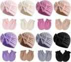Newborn Baby Girl Hats Mittens Set Cotton Hospital Bow Hat Beanies Caps Gloves for New Born Girls 0-6 Months