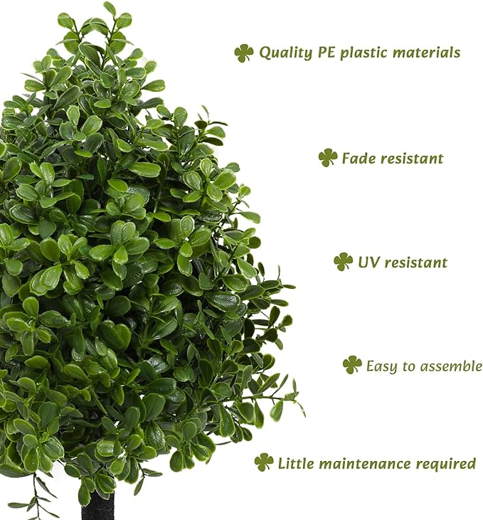 Bdor 22" Artificial Boxwood Topiary Ball Trees, Outdoor Artificial Plant Set of 2 with Ground Stakes, UV Resistant Simulated Evergreen Fake Shrub for Indoor/Outdoor Lawns, Garden Decor