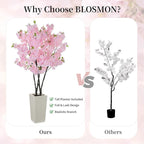BLOSMON Cherry Blossom Tree for Porch: 5ft Pink Fake Flowers Artificial Tree with Tall Planter for Outdoor Decorations - Faux Sakura Plants for Indoor Home Living Room