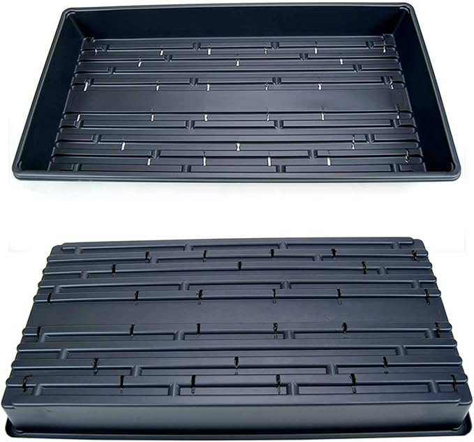 Living Whole Foods 100 Durable Black Plastic Growing Trays (with Drain Holes) 20" x 10" x 2" - Planting Seedlings, Flowers, Wheatgrass, Microgreens