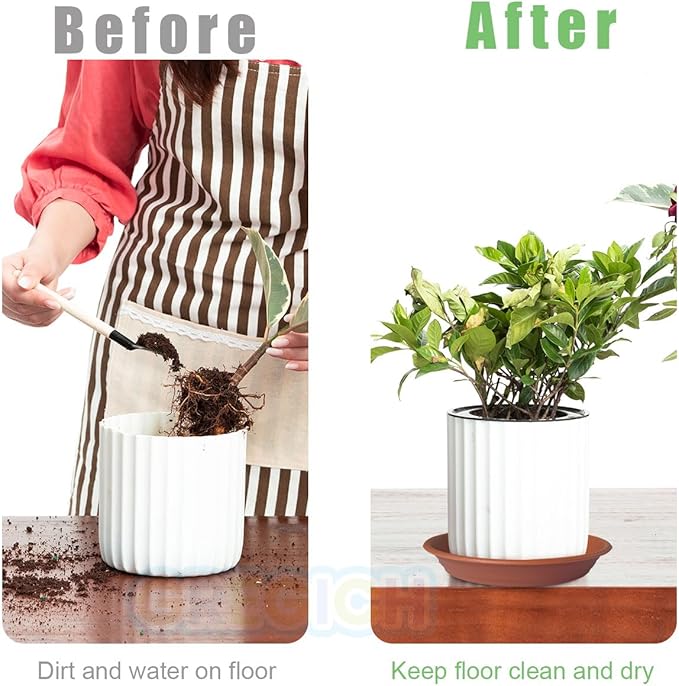 7.5 inch (5.9" at Base) Plastic Plant Saucer Pack of 6, Durable Thick Sturdy Plant Drip Trays for Indoors, Planter Saucers Flower Pot Tray Dish Plate for Outdoor