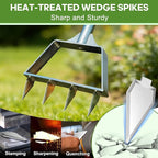 Manual Lawn Aerator Spike Tool, Semi-Assembled, Non-Clogging Spike Aerator with 4 Steel Spikes, Ergonomic Handle & Reinforced Welding for Compacted Soil Loosening & Yard Aeration - Green