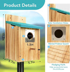 2 Pack Bird Houses for Outside - Cedar Bluebird Houses with Metal Predator Guard, Birdhouse for Wren Bluebirds Finches Swallows, Carbonized Wooden (Assembly Required)