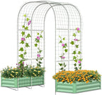 SUNYRISY Galvanized Raised Garden Bed with 87" H Arch Trellis for Climbing Plants Outdoor, Metal Planter Box with Netting for Gardening Flowers Vegetables Fruit, Green