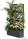 Outvita Metal Planter Box with Trellis, 44’’ x 24’’ x 9’’ Raised Garden Bed with Drainage Holes for Climbing Plants, Vegetables, Vines, Privacy Planters for Patio (Black)