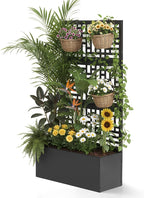 Outvita Metal Planter Box with Trellis, 44’’ x 24’’ x 9’’ Raised Garden Bed with Drainage Holes for Climbing Plants, Vegetables, Vines, Privacy Planters for Patio (Black)
