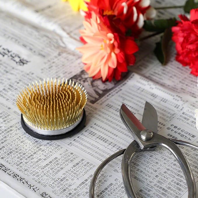 Wazakura Radial Blooming Flower Ikebana Kenzan, Made in Japan 2.5"(62mm), Unique Dome Shaped Brass Flower Arrangement Holder, Japanese Round Frog Pin for Fresh, Ceramic or Dried Flowers Creations