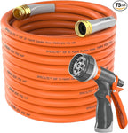 SPECILITE Garden Hose 75 ft x 5/8 in Heavy Duty, Flexible and Kink Resistant, All Weather Water Hose with 3/4" Solid Brass Fittings - for Backyard, Lawn, Car Washing & Outdoor Cleaning