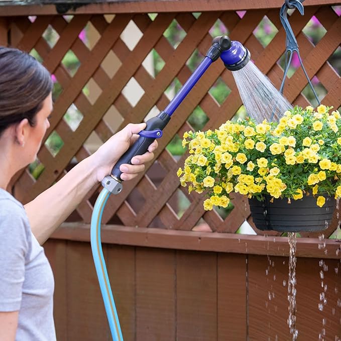 STYDDI Metal 9 Pattern Garden Watering Wand with Pivoting Head and Thumb Control, 18-Inch, Ideal for Hanging Baskets and Shrubs, Blue