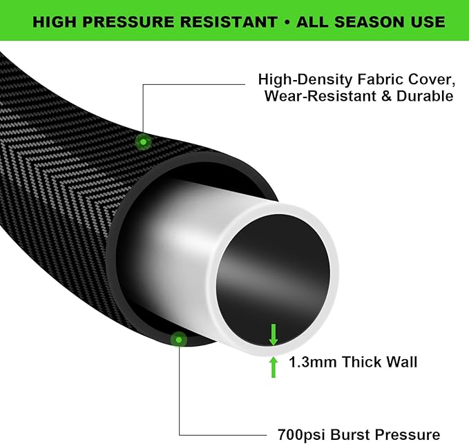 75ft Garden Hose Lightweight Flexible Water Hose, Abrasion Resistant, Kink Free, Durable Sturdy Hoses 2025 Up Graded Thicken Waterhose 700 PSI for Outdoor, RV, Marine (Black Gray, 75FT)