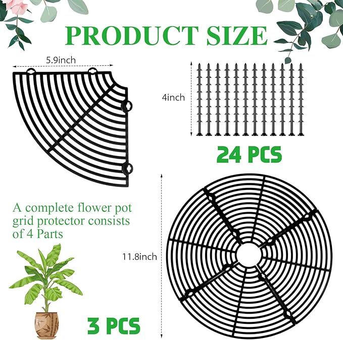 Sawysine 3 Pcs Plant Pot Cover Plant Protector from Animal Flower Pot Grid with Center Cutout Flower Cover Soil Protectors(Black,11.8 in)