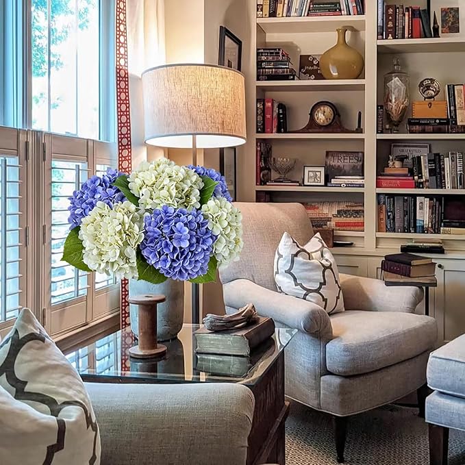 4 Pcs 20 '' Real Touch Hydrangeas Royal Blue Artificial Hydrangeas Flowers Faux Latex Hydrangea for Kitchen Living Room Porch Home Decor Baby Shower Party Wedding Xmas Table Centerpiece
