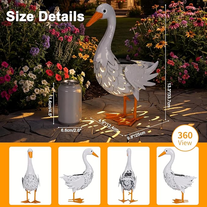 Lavezee Porch Goose Statue Lawn Goose Outdoor, Metal Garden Goose with Solar Light for Lawn Yard Backyard, Front Porch Goose for Garden Decoration
