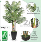 5ft Artificial Palm Tree Indoor Plant，Triple Faux Tropical Areca Floor Plant in Pot，Artificial Plants with Lifelike Leaves for Home Office Decor
