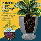 Gray 6-Inch Plant Pots with Drainage & Saucers 3 Pack, Indoor & Outdoor Planters for Houseplants, Herbs, and Flowers, Durable & Weatherproof Material, Stackable, Lightweight, Minimalist Design