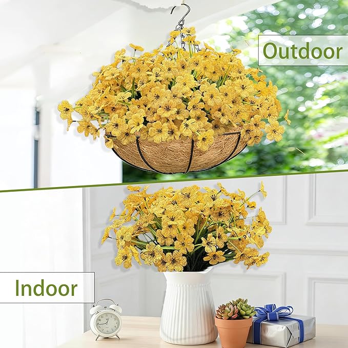 20 Bundles Artificial Flowers for Outdoors, UV Resistant Fake Flower with Plastic Plants, Faux Silk Flowers for Outdoor Planters , Fake Realistic Plant for Outside Front Porch Patio Decor-Yellow