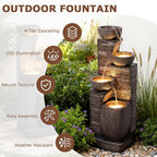 38.2" Tall Water Fountain Outdoor Garden,4 Tiers Modern Cascading Bowls and Stacked Stones Indoor Fountains with LED Lights for Patio, Deck, Porch, Backyard and Home Art Decor(Reddish-Brown