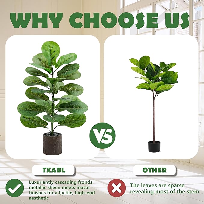 2 Pack Artificial Fiddle Leaf Fig Tree 30in, Faux Fig Trees Floor Plant in Pot Fake Ficus Lyrata Plant, Table Top Plant with Fiddle Leaves for Indoor Outdoor Home, Office, Living Room, Bathroom Decor