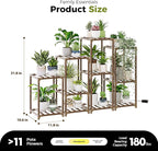 Bamworld Plant Stands with Grow Lights Indoor 4 Sets Plant Shelves Outdoor Wooden Plant Holder for Multiple Plants Flower Stands for Living Room Balcony Garden Patio Lawn Window