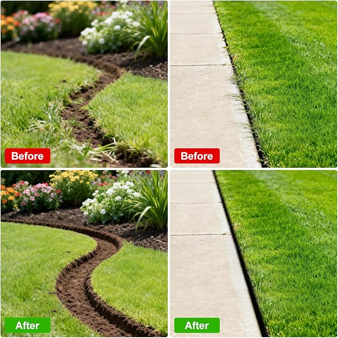 Edger Lawn Tool, Half Moon Edger with T-Grip Handle, Heavy Duty Manganese Steel Saw-Tooth Blade and Wide Footplate, Manual Landscaping Edging for Sidewalk, Yard, Flower Beds