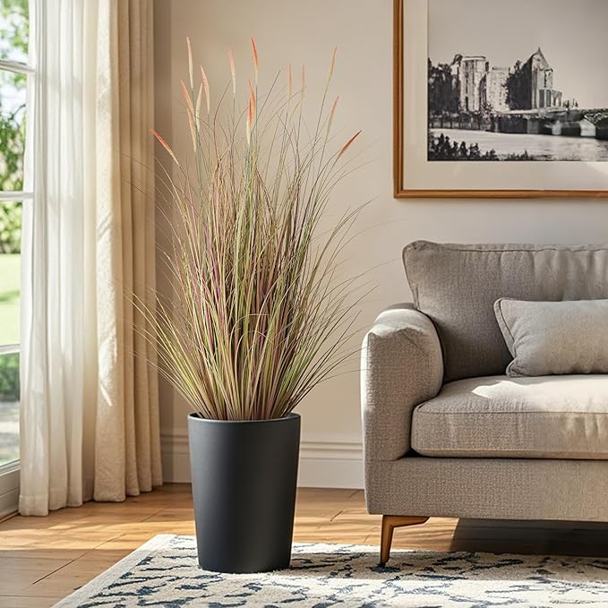 KOL 4ft 2-Pack Artificial Cattail Reed Grass, 47.2’’ Artificial Indoor Outdoor Fake Onion Grass Floor Plant, Home Office Wedding Decorative Potted Plants, Housewarming Gift, Pink