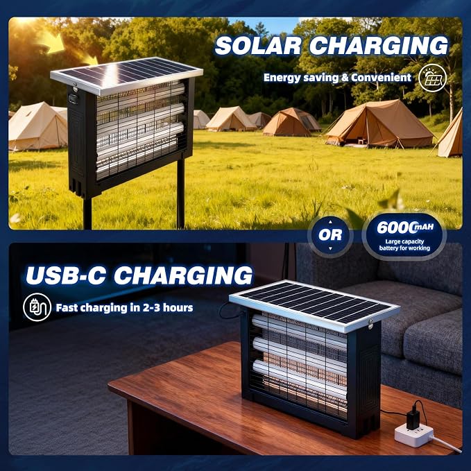 Powerful Large Solar Bug Zapper Outdoor for 3000 sq.ft, Poartable Rechargeable Mosquito Zapper with High Powered, Cordless Solar Fly Zapper for Patio Garden Backyard RV Camping with 13W Solar Panel