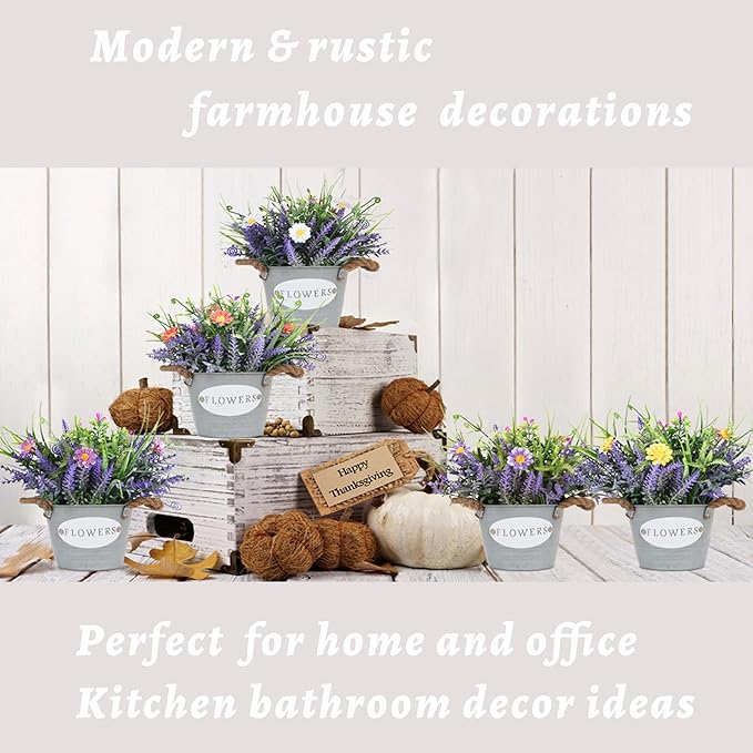 Artificial Plants Greenery Faux Lavender Flowers Purple in Pot 10" Tall Fake Potted Plant for Home Living Room Patio Coffee Table Farmhouse Aesthetic Bedroom Bathroom Decor