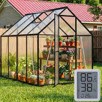 6X8 FT Polycarbonate Greenhouse with Electronic Hygrometer, Walk in Green House for Outside Heavy Duty Greenhouses with Aluminum Frame for Garden Patio Backyard Flower Planting