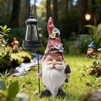 Garden Gnomes Statue with Solar Lantern, Outdoor Gnome Decorations for Yard, Outdoor Figurine Ornament with LED Lights for Patio Lawn, Mother's Day Birthday Gift for Women Mom Grandma