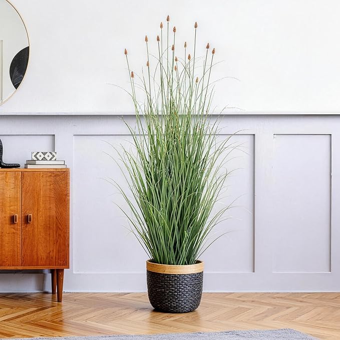 3FT / 4FT Extra Lush Artificial Plant (2pcs), Luxury Fake Tall Plants with Pot, Luxury Faux Tall Greenery with Dogtail for Garden Porch and Home Decor (Gray, 4FT)