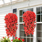 ATTGREAT Artificial Bougainvillea for Outdoors Faux Plants UV Resistant Flowers Fake Plastic Plants Realistic Silk Flowers for Porch Planter Garden Outside Hanging Decoration, 2Pcs (Red)