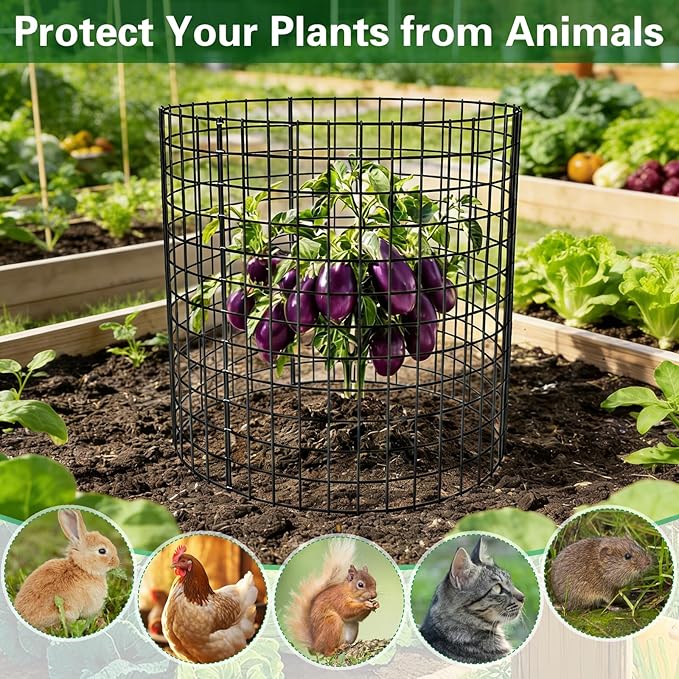 10 Pack Plant Protectors from Animals, 12×14in Wire Plant Protector Covers, Metal Garden Cloche with Ground Stakes and Zip Ties for Deer and Rabbit Protection in Outdoor Gardens