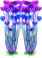 AQUANEAT Artificial Fish Tank Plants, Plastic Aquarium Accessories Large, 15.5 inch Purple Decorations, 2pcs
